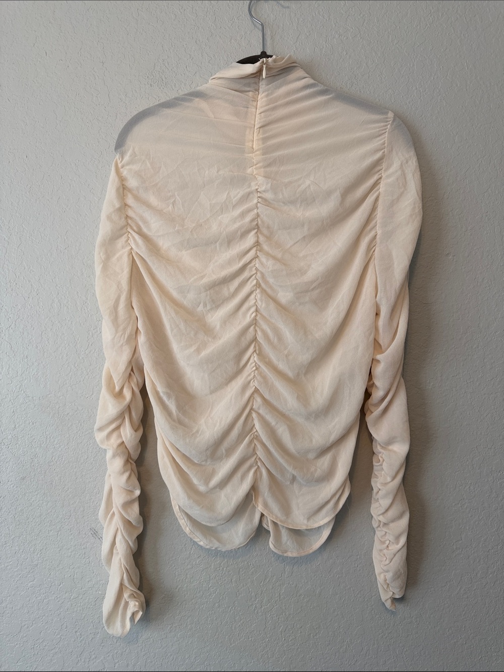 Zara Cream Ruched High-Neck Blouse - Picture 3 of 6